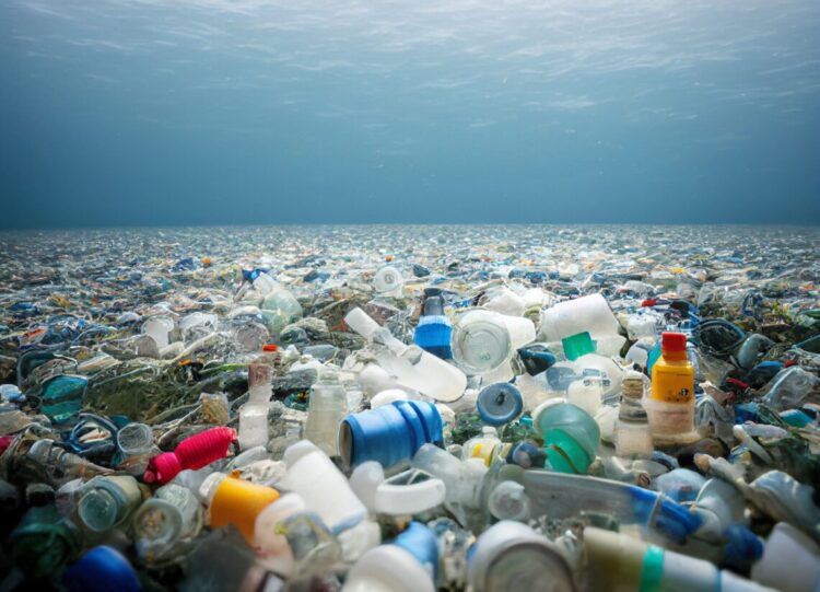 A devestating shot of plastic waste in the ocean. Water Pollution.